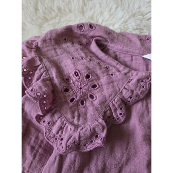 H&M Mauve long sleeved eyelet Blouse size 6 girls  NWT - Picture 4 of 8